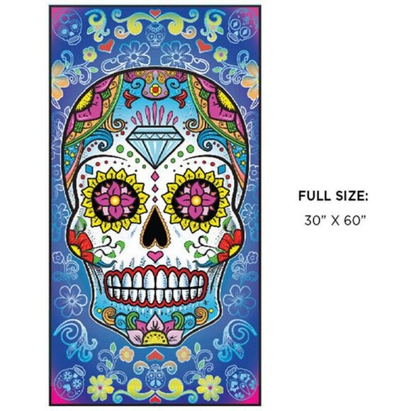New Purple Sugar Skull Flowers Bath Beach Pool Gift Towel Skulls Day of the Dead - Picture 2 of 5